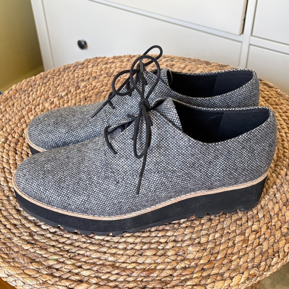 Eileen Fisher Tweed Oxford Lace Up Platform Shoes 8.5